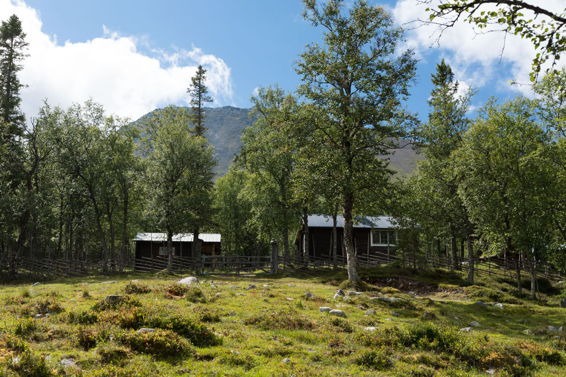 Del av fäboden med Sonfjället i bakgrunden